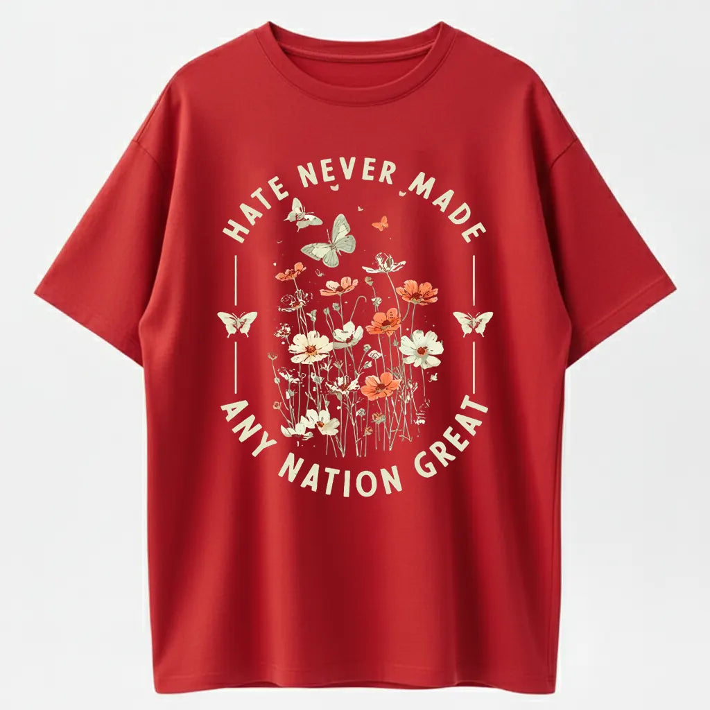 Hate Never Made Any Nation Great Peace Floral Organic Cotton Unisex T-Shirt