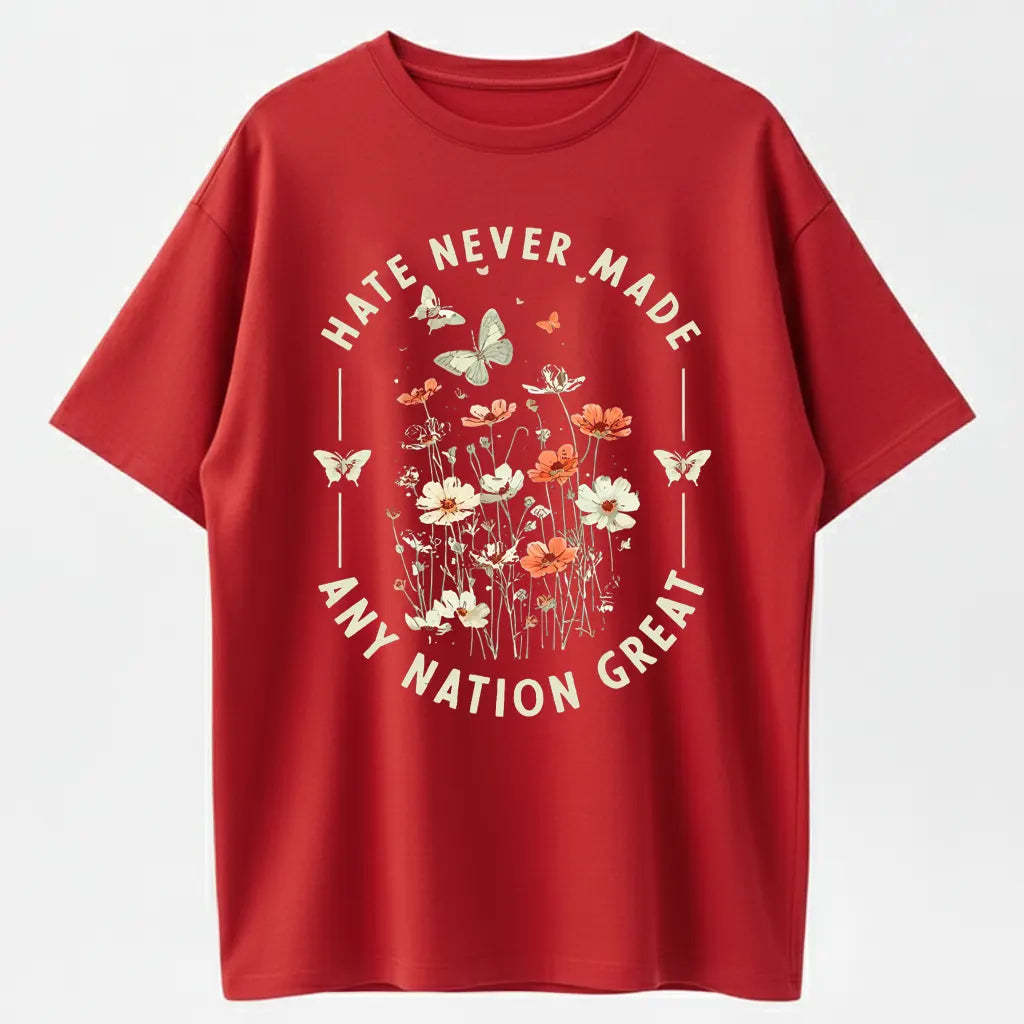 Hate Never Made Any Nation Great Peace Floral Organic Cotton Unisex T-Shirt
