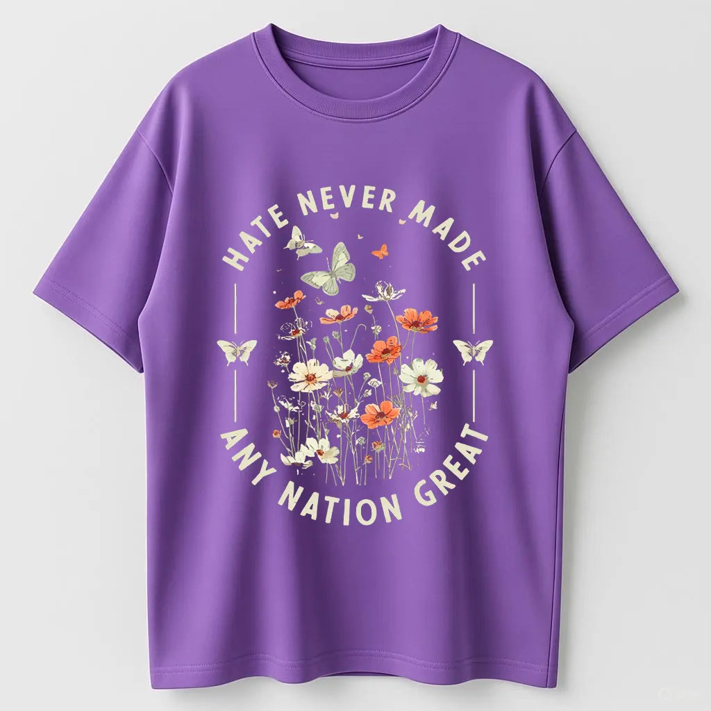 Hate Never Made Any Nation Great Peace Floral Organic Cotton Unisex T-Shirt
