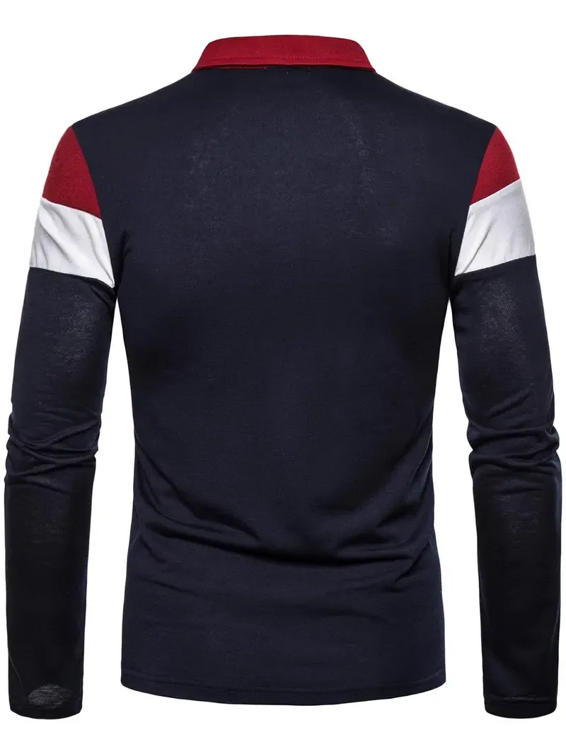 Men's Patchwork Print Long Sleeve Polo Shirt, Polo Style Regular Fit Casual Button Front Collared Top for Fall & Winter, Men's Clothes for Daily Wear, Fabric, Menswear, Casual Polo Shirts, Buttoned Polo Shirt Men's Patchwork Print Long Sleeve Polo Shirt, Polo Style Regular Fit Casual Button Front Collared Top for Fall & Winter, Men's Clothes for Daily Wear, Fabric, Menswear, Casual Polo Shirts, Buttoned Polo Shirt