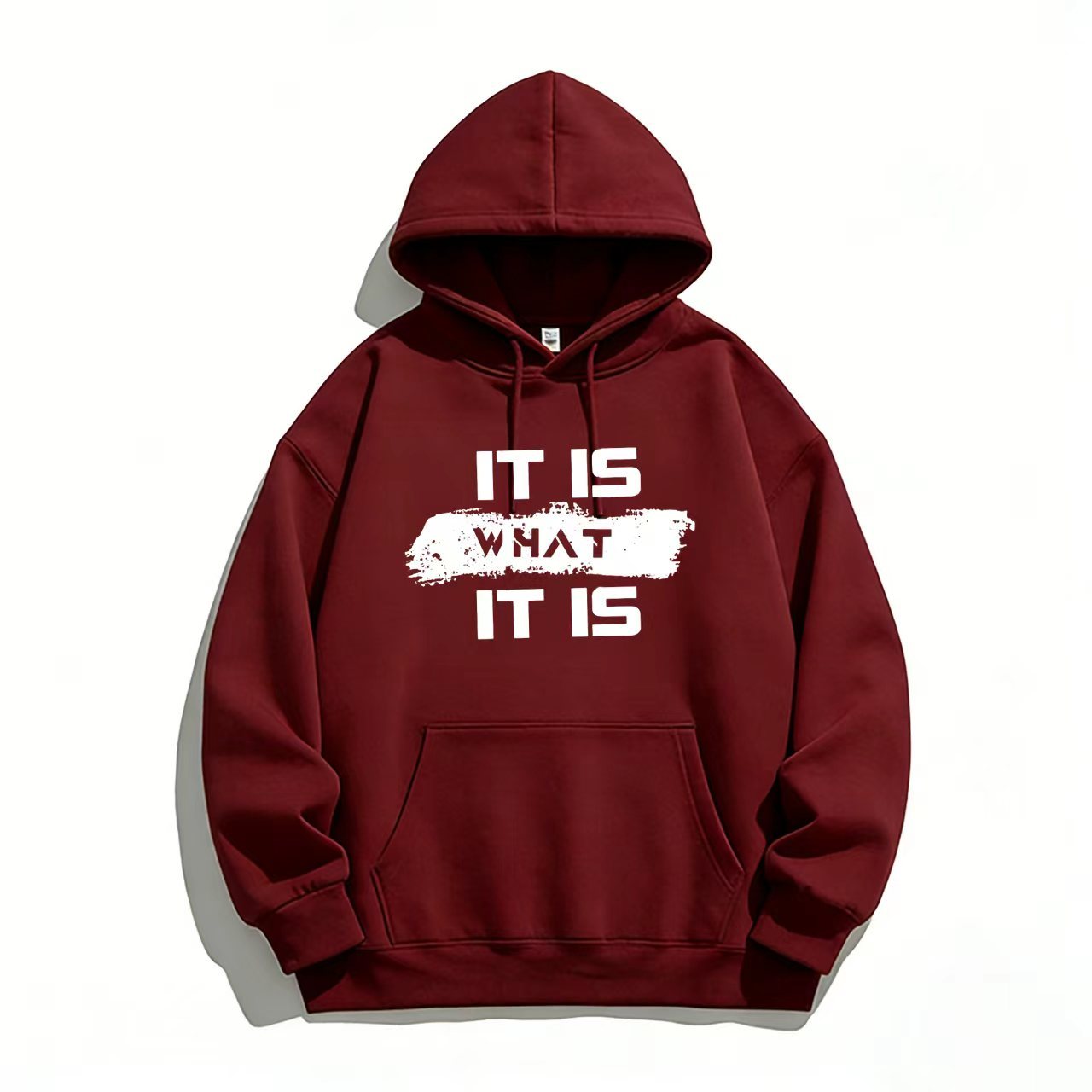 "Men's Black Hoodie with 'IT IS WHAT IT IS' Bold Text Design"