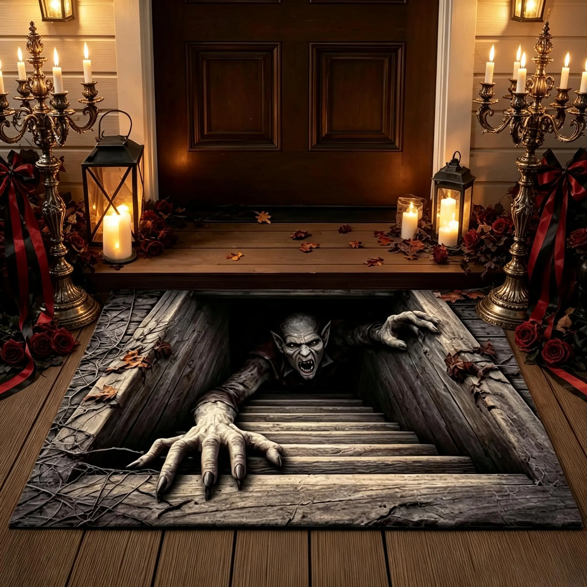 Halloween Front Door Mat – Festive 3D Visual Skull & Clown Horror Rug Halloween Front Door Mat – Festive 3D Visual Skull & Clown Horror Rug