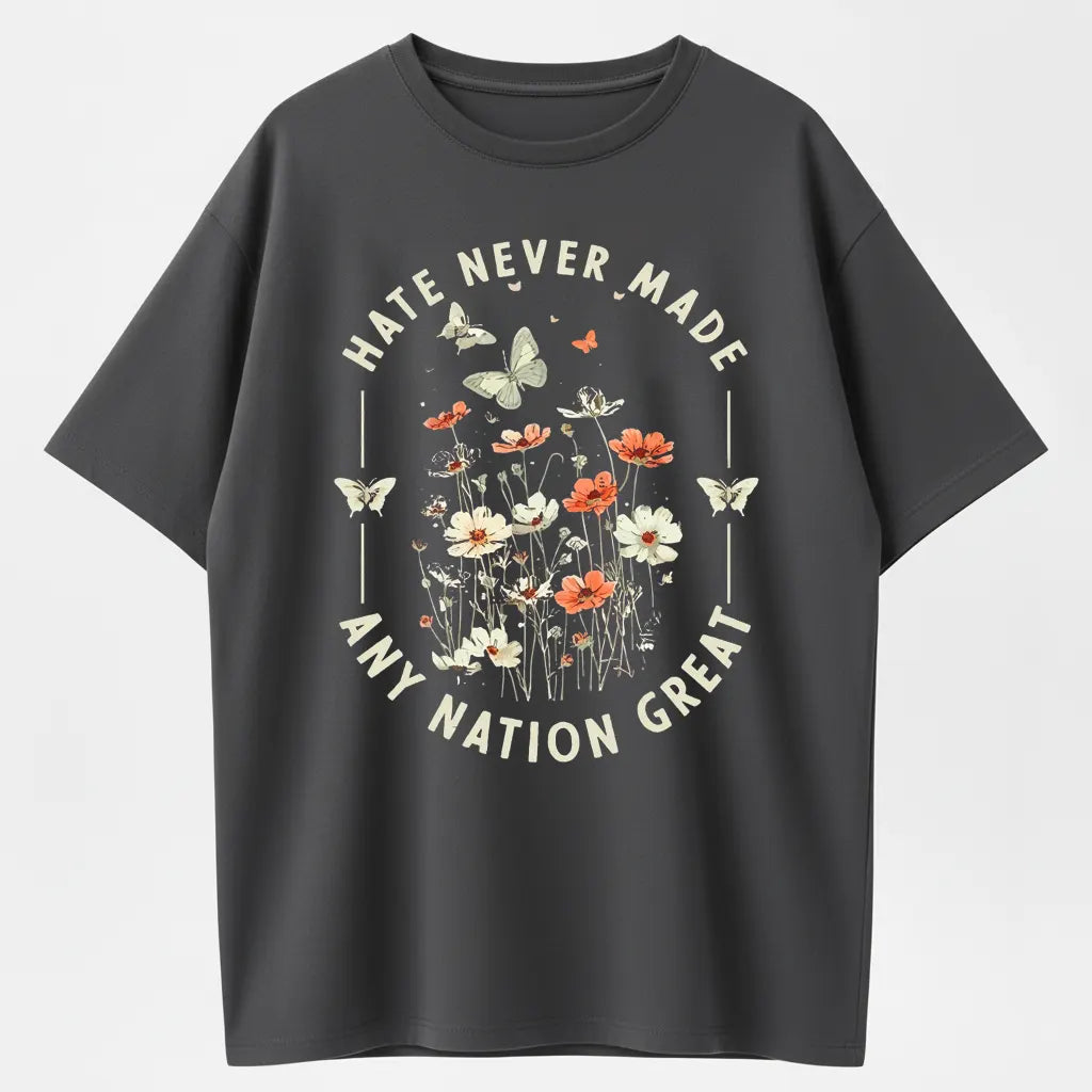 Hate Never Made Any Nation Great Peace Floral Organic Cotton Unisex T-Shirt