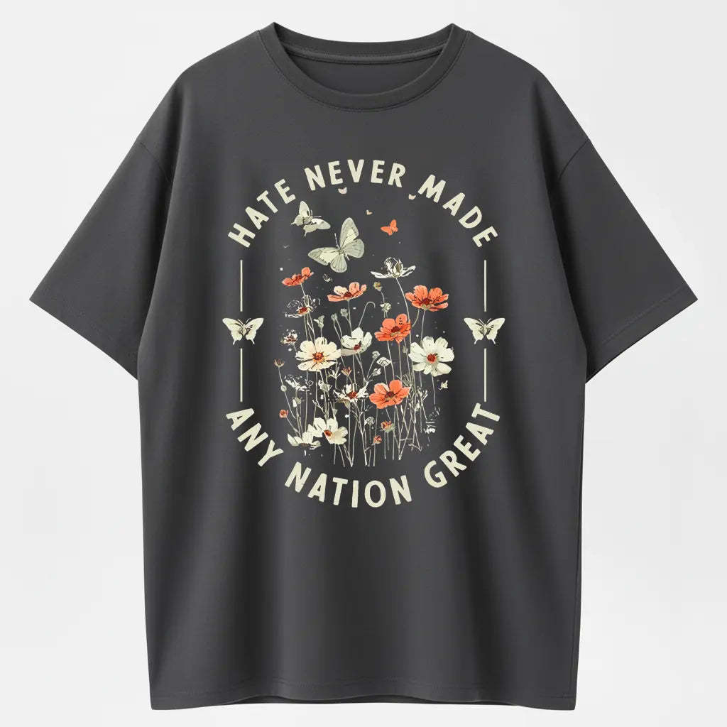 Hate Never Made Any Nation Great Peace Floral Organic Cotton Unisex T-Shirt
