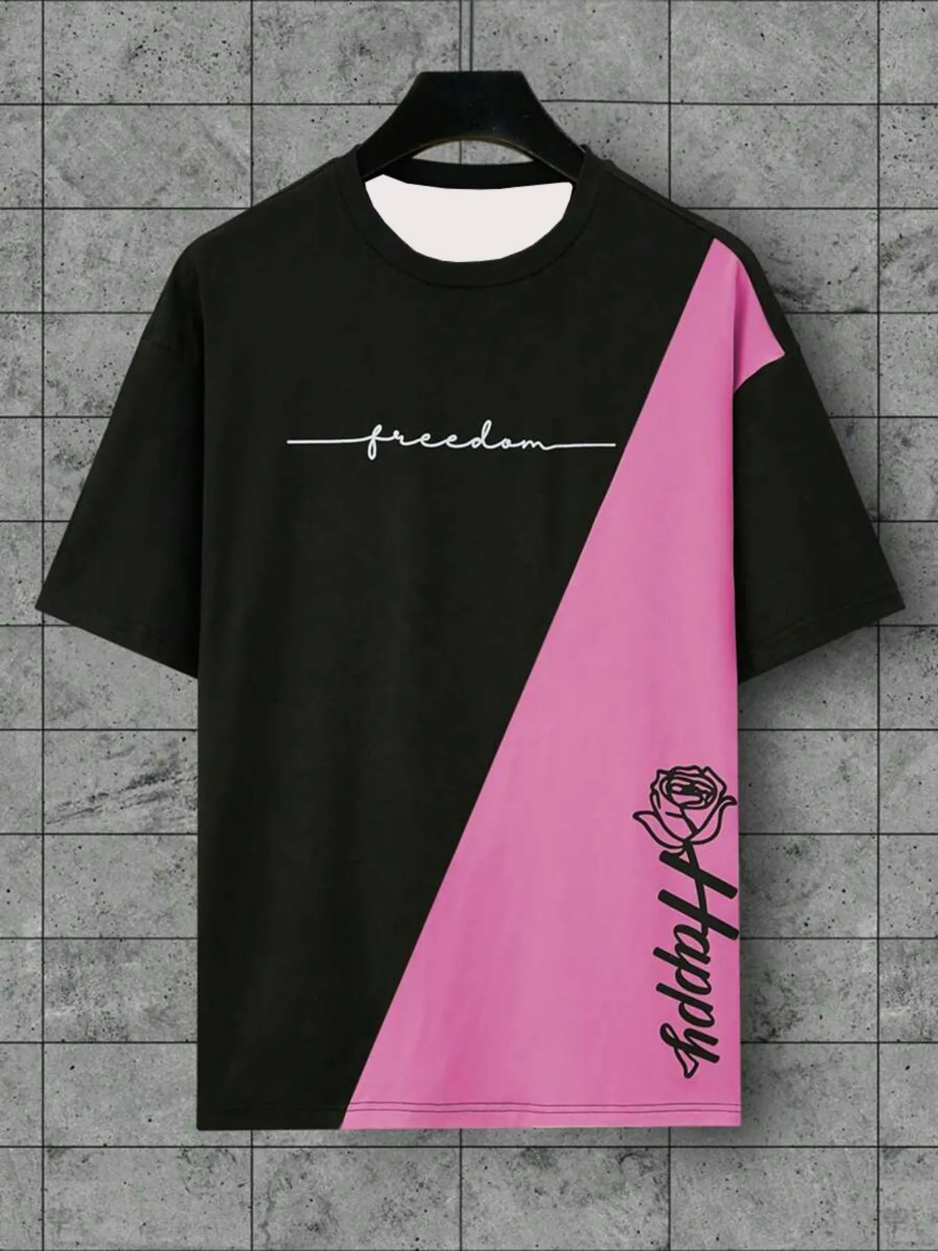 Two-Piece Set Men's Regular Fit Rose & Letter Print Short Sleeve Tee & Drawstring Waist Shorts Set, Casual Round Neck T-shirt & Track Shorts, Men's Summer Clothes, Casual Outfit Set, Matching Sets