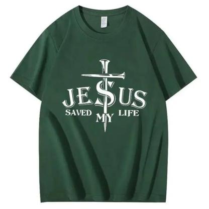 "Jesus Saved My Life" Cross-themed Short-Sleeve T-Shirt