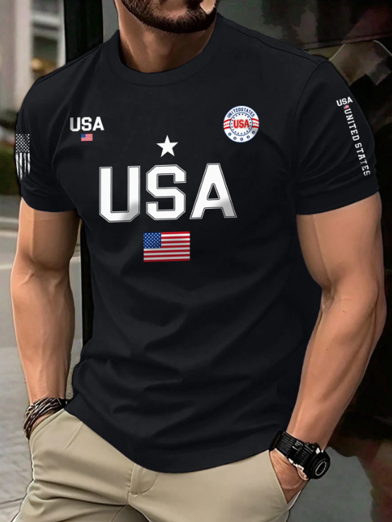 Men's American flag print crew neck T-shirt