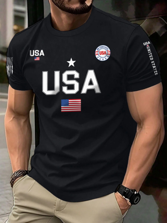 Men's American flag print crew neck T-shirt