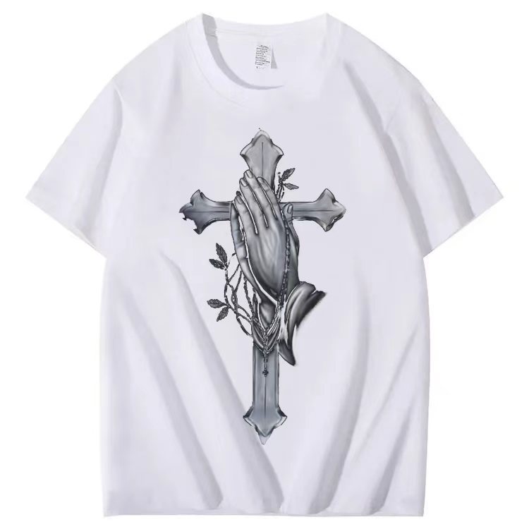 "Praying Hands Cross" Short-Sleeved T-shirt