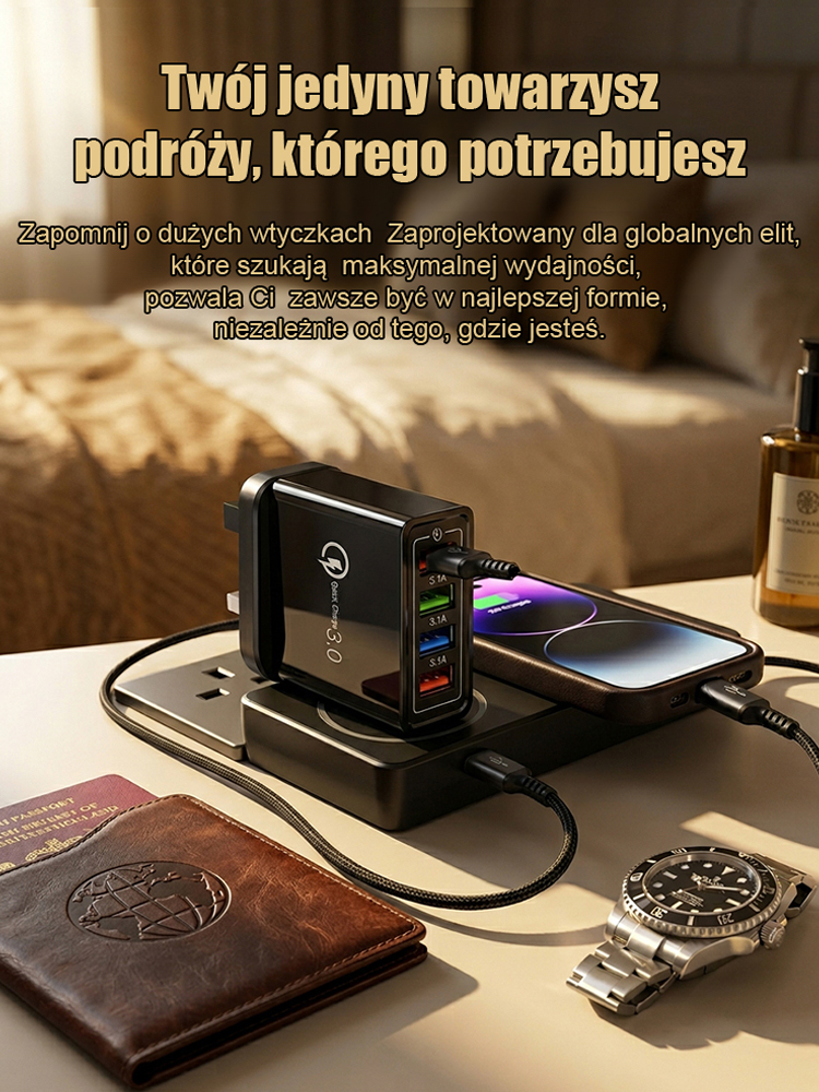 【Zvýšení výdrž mobilního telefonu】Cestovní nabíječka se čtyřmi porty⚡Nabíjí až 10× rychleji než běžné nabíječky  🔋Dejte sbohem sekání a přehřívání telefonu.   ✅ Kompatibilní se všemi zařízeními iPhone a Android. 100% záruka vrácení peněz.