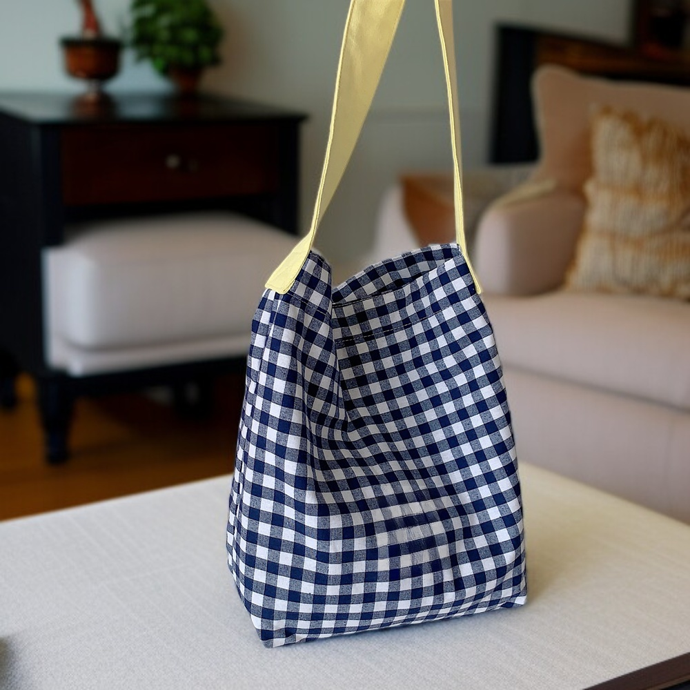 Dámská nová kontrastní barevná kostkovaná plátěná kabelka