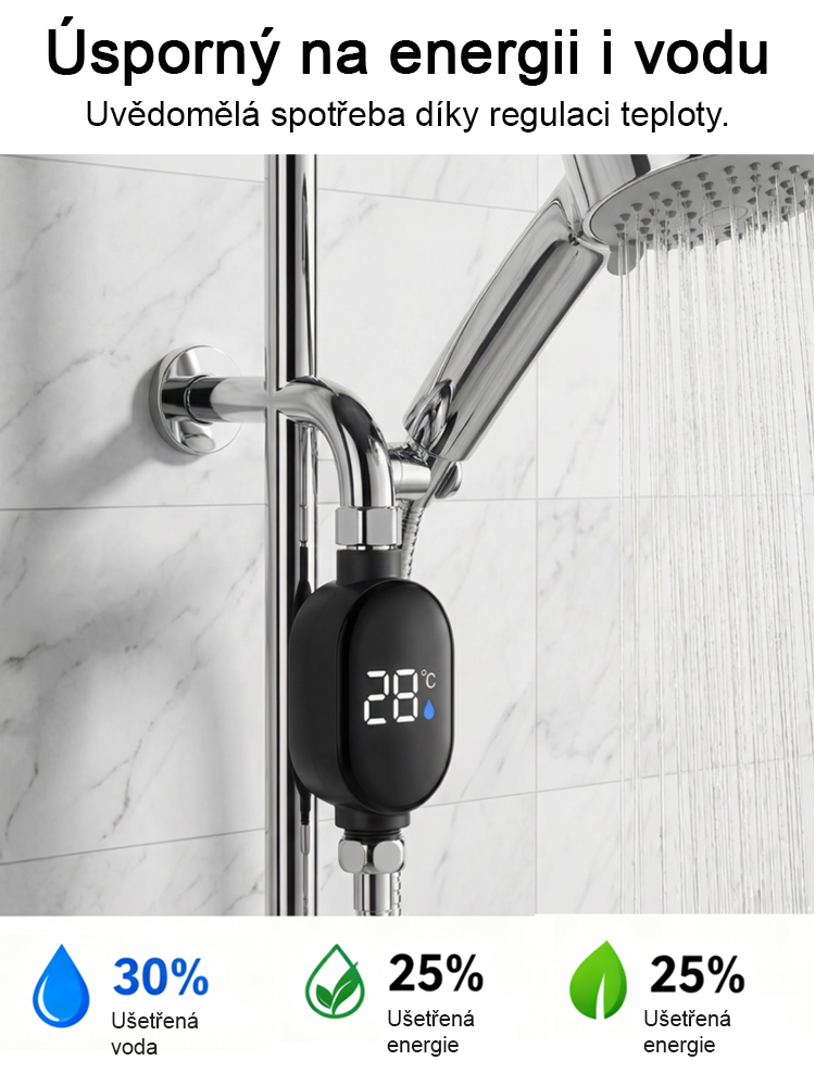 Inteligentní vodotěsný teplotní displej pro sprchovou hlavici ?Teplá voda bez elektřiny a plynu!