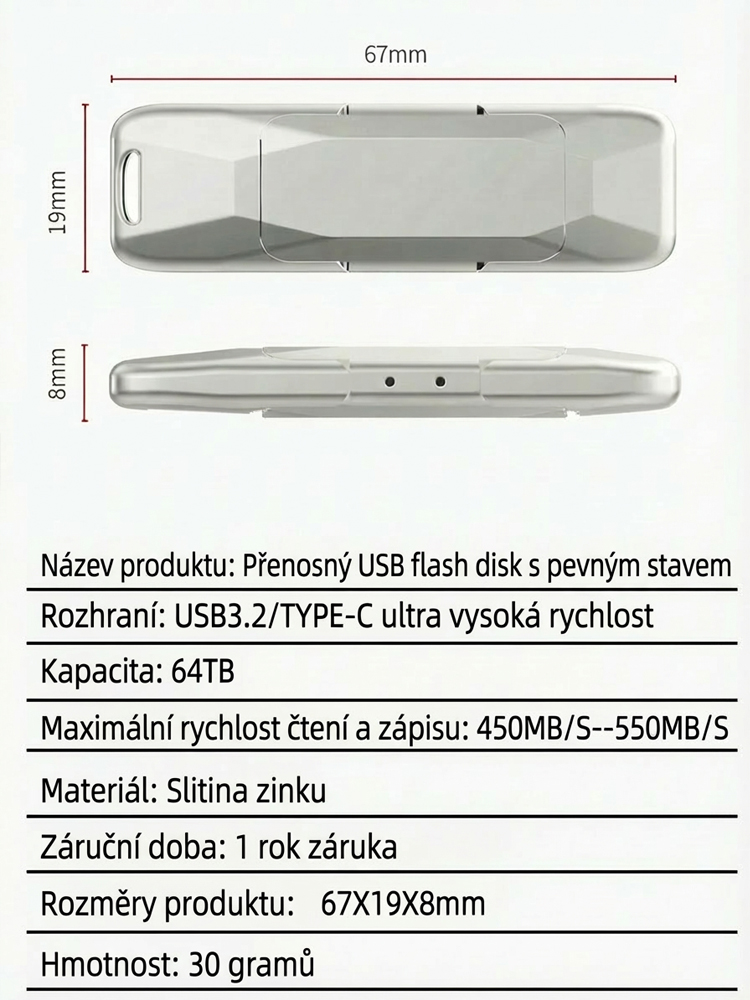 Revoluční 64TB přenosný SSD disk s duálním rozhraním (USB/Type-C)✨8s přenos 4K filmu  