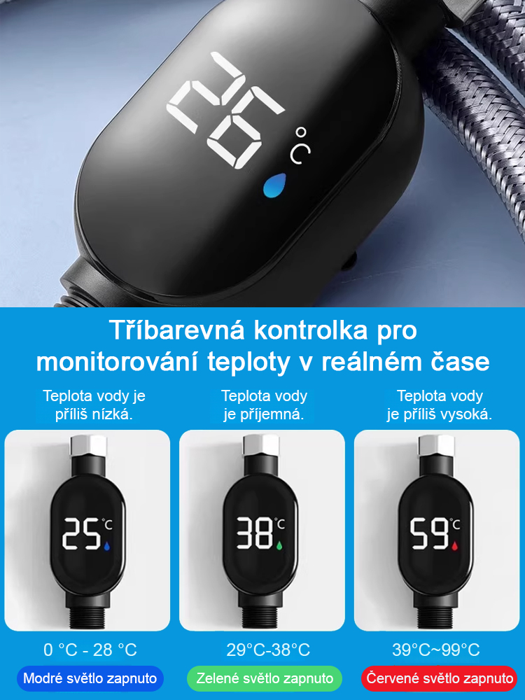 Inteligentní vodotěsný teplotní displej pro sprchovou hlavici ?Teplá voda bez elektřiny a plynu!