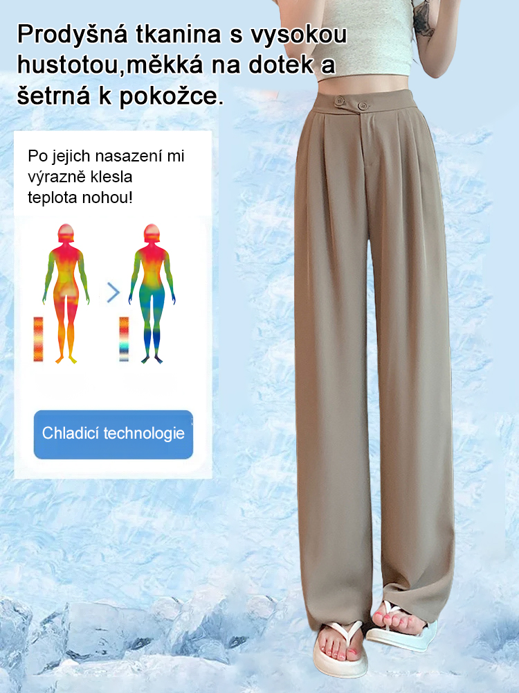 Oblíbené vysoké kalhoty s širokými nohavicemi, které zeštíhlují a hodí se k čemukoli.