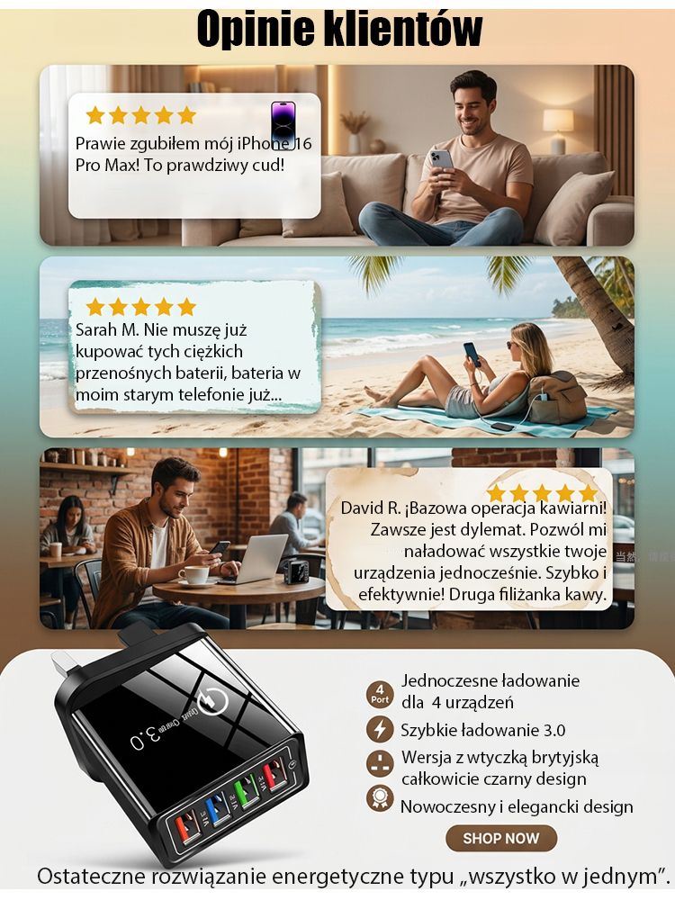 【Zvýšení výdrž mobilního telefonu】Cestovní nabíječka se čtyřmi porty⚡Nabíjí až 10× rychleji než běžné nabíječky  🔋Dejte sbohem sekání a přehřívání telefonu.   ✅ Kompatibilní se všemi zařízeními iPhone a Android. 100% záruka vrácení peněz.