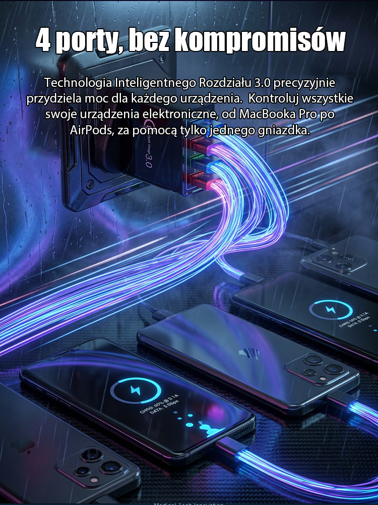 【Zvýšení výdrž mobilního telefonu】Cestovní nabíječka se čtyřmi porty⚡Nabíjí až 10× rychleji než běžné nabíječky  🔋Dejte sbohem sekání a přehřívání telefonu.   ✅ Kompatibilní se všemi zařízeními iPhone a Android. 100% záruka vrácení peněz.