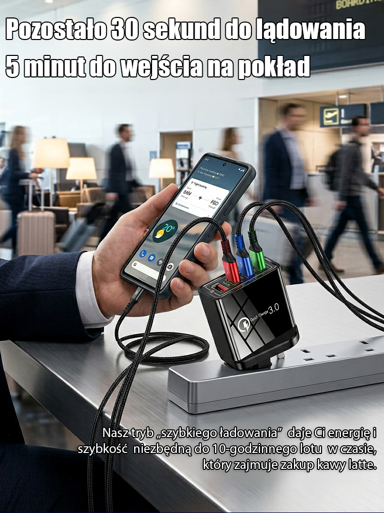 【Zvýšení výdrž mobilního telefonu】Cestovní nabíječka se čtyřmi porty⚡Nabíjí až 10× rychleji než běžné nabíječky  🔋Dejte sbohem sekání a přehřívání telefonu.   ✅ Kompatibilní se všemi zařízeními iPhone a Android. 100% záruka vrácení peněz.