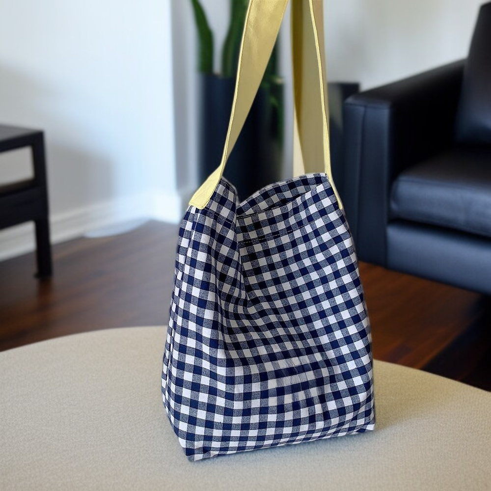 Dámská nová kontrastní barevná kostkovaná plátěná kabelka