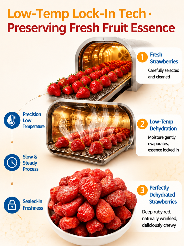 Made with carefully selected strawberries and gently dried to concentrate that rich strawberry flavor in every bite.