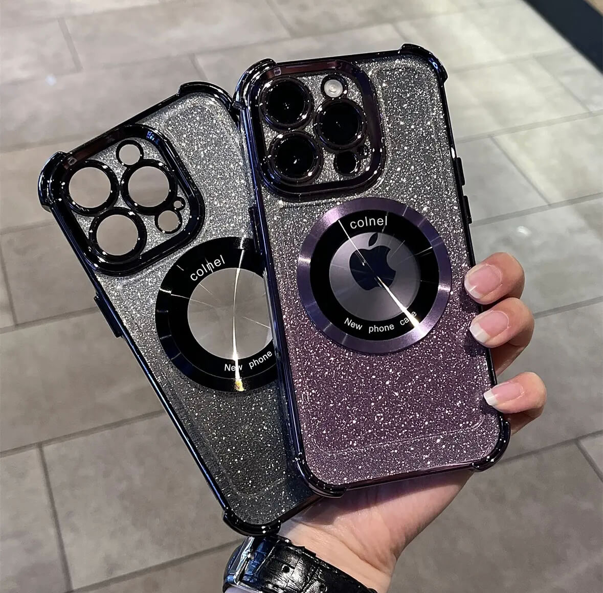 Transparent Sequin MagSafe Four Corners Shockproof Phone Case