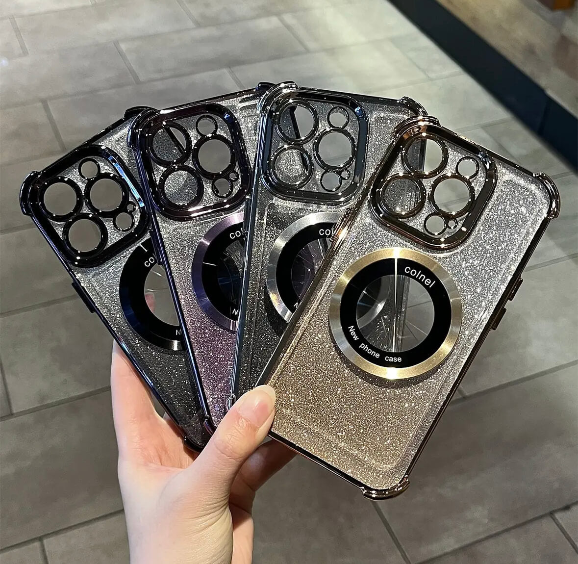 Transparent Sequin MagSafe Four Corners Shockproof Phone Case