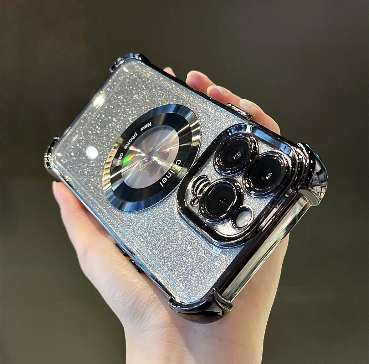 Transparent Sequin MagSafe Four Corners Shockproof Phone Case