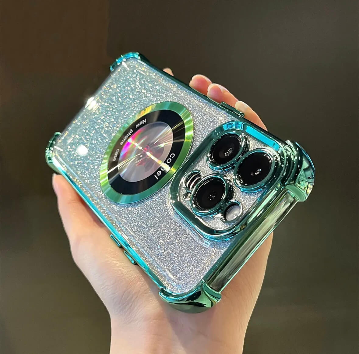 Transparent Sequin MagSafe Four Corners Shockproof Phone Case