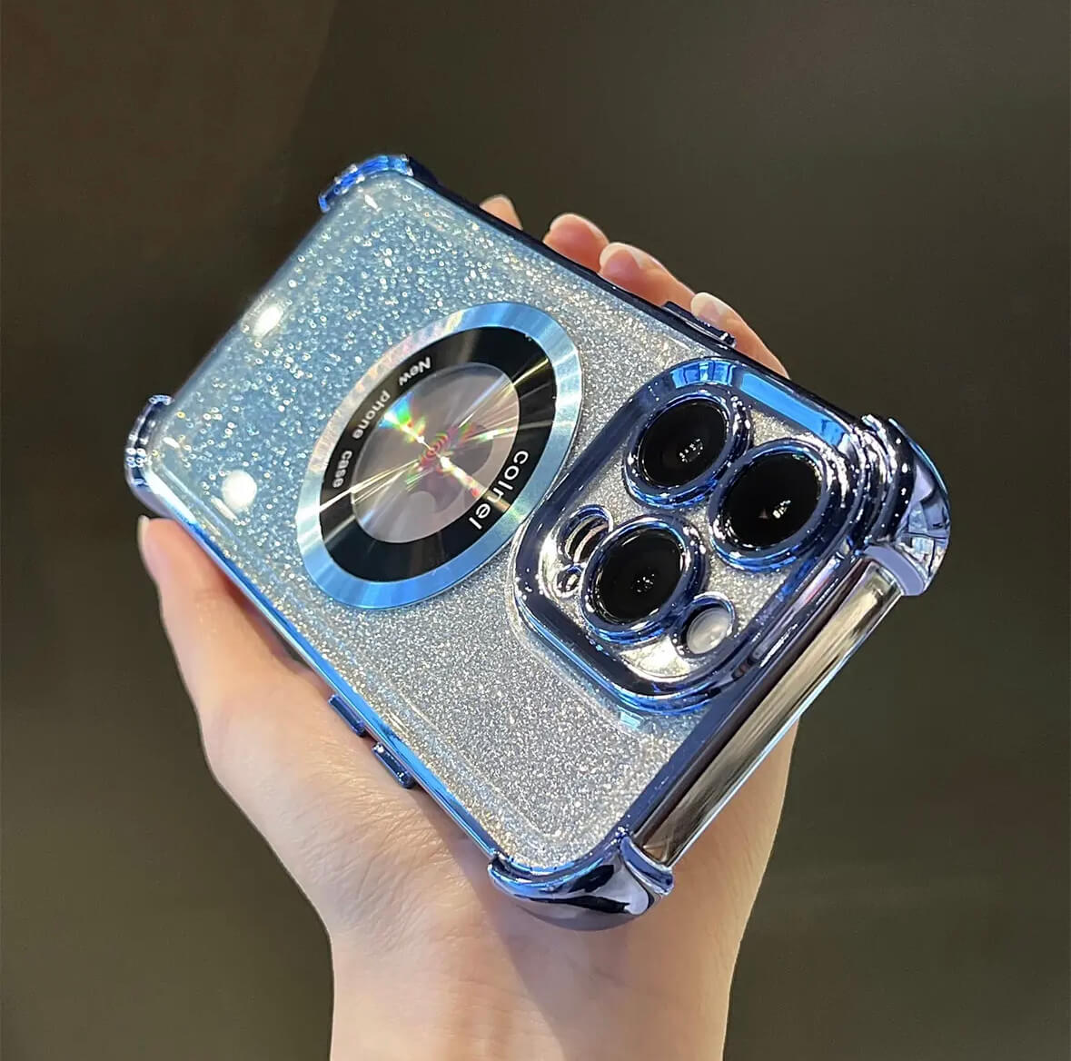 Transparent Sequin MagSafe Four Corners Shockproof Phone Case