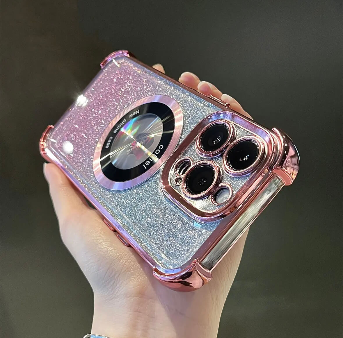 Transparent Sequin MagSafe Four Corners Shockproof Phone Case