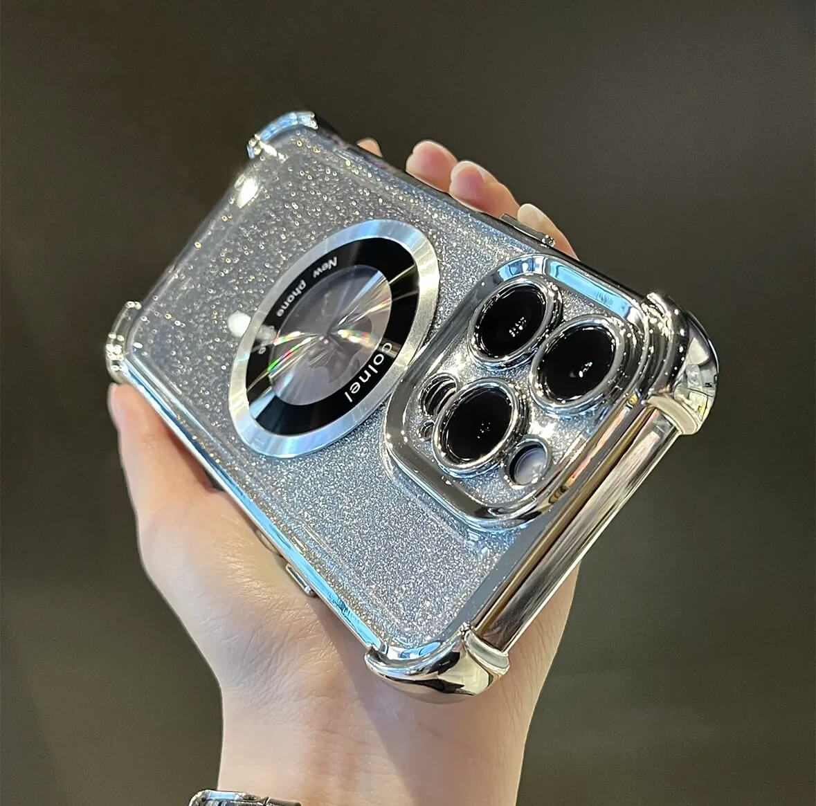 Transparent Sequin MagSafe Four Corners Shockproof Phone Case