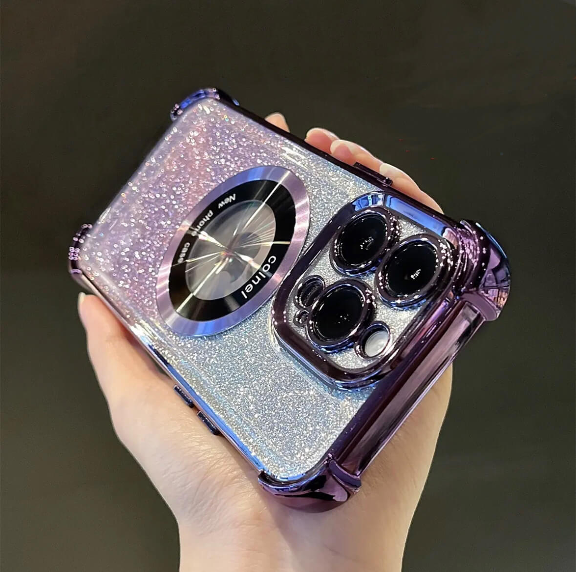 Transparent Sequin MagSafe Four Corners Shockproof Phone Case