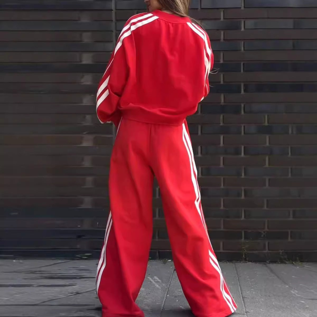 📦Livrare gratuită📦Set 2 piese cu hanorac cu decolteu în V și pantaloni cu picioare largi