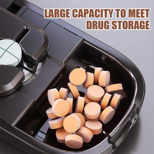 Multi-Compartment Pill Cutter & Organizer for Seniors &ndash; Travel-Friendly, Moisture-Proof with 1/2, 1/3, 1/4 Tablet Divider, Perfect for Medicine and Pills, Ideal Gift for Elderly, Available in Milky White & Starry Black