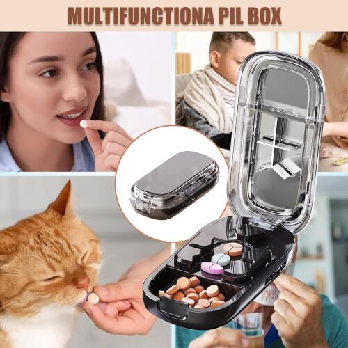 Multi-Compartment Pill Cutter & Organizer for Seniors &ndash; Travel-Friendly, Moisture-Proof with 1/2, 1/3, 1/4 Tablet Divider, Perfect for Medicine and Pills, Ideal Gift for Elderly, Available in Milky White & Starry Black