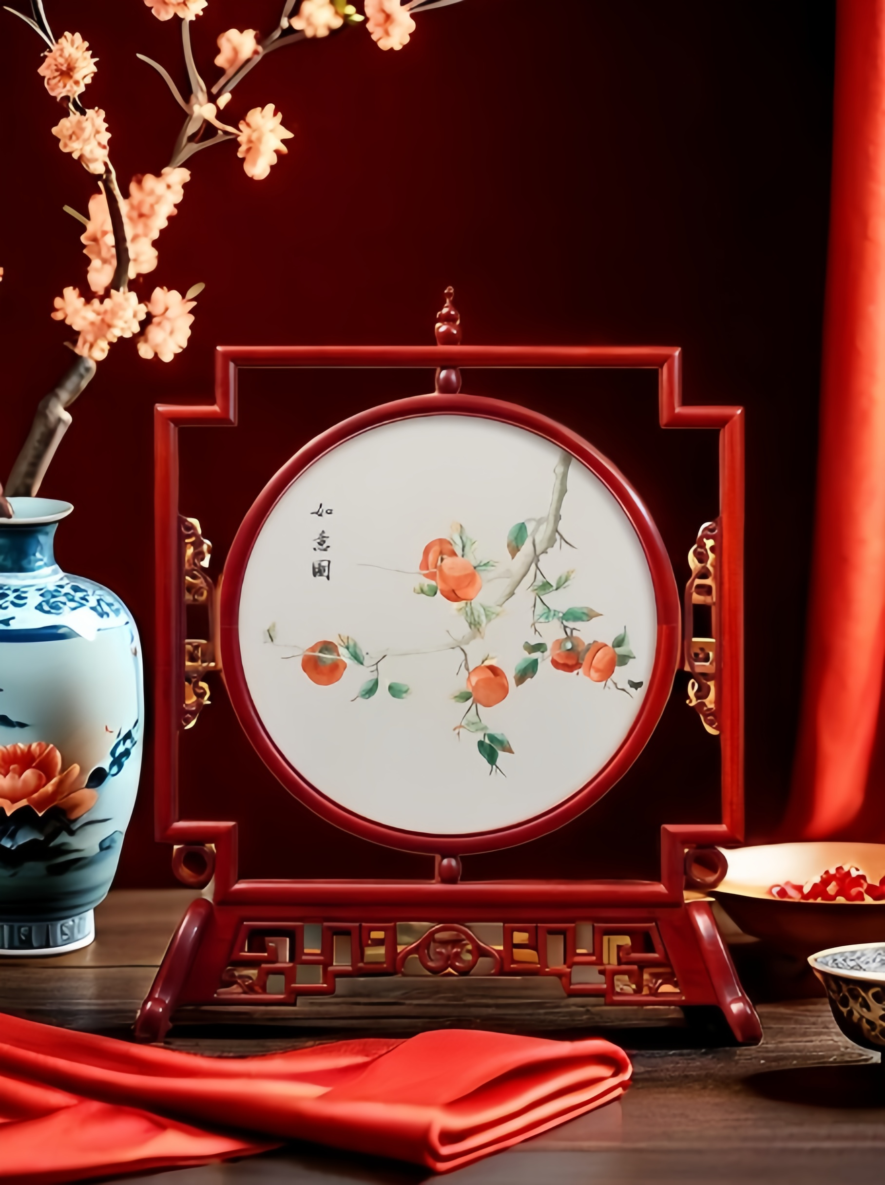 Double-sided Suzhou Embroidery of Persimmons – Perfect for Gifting