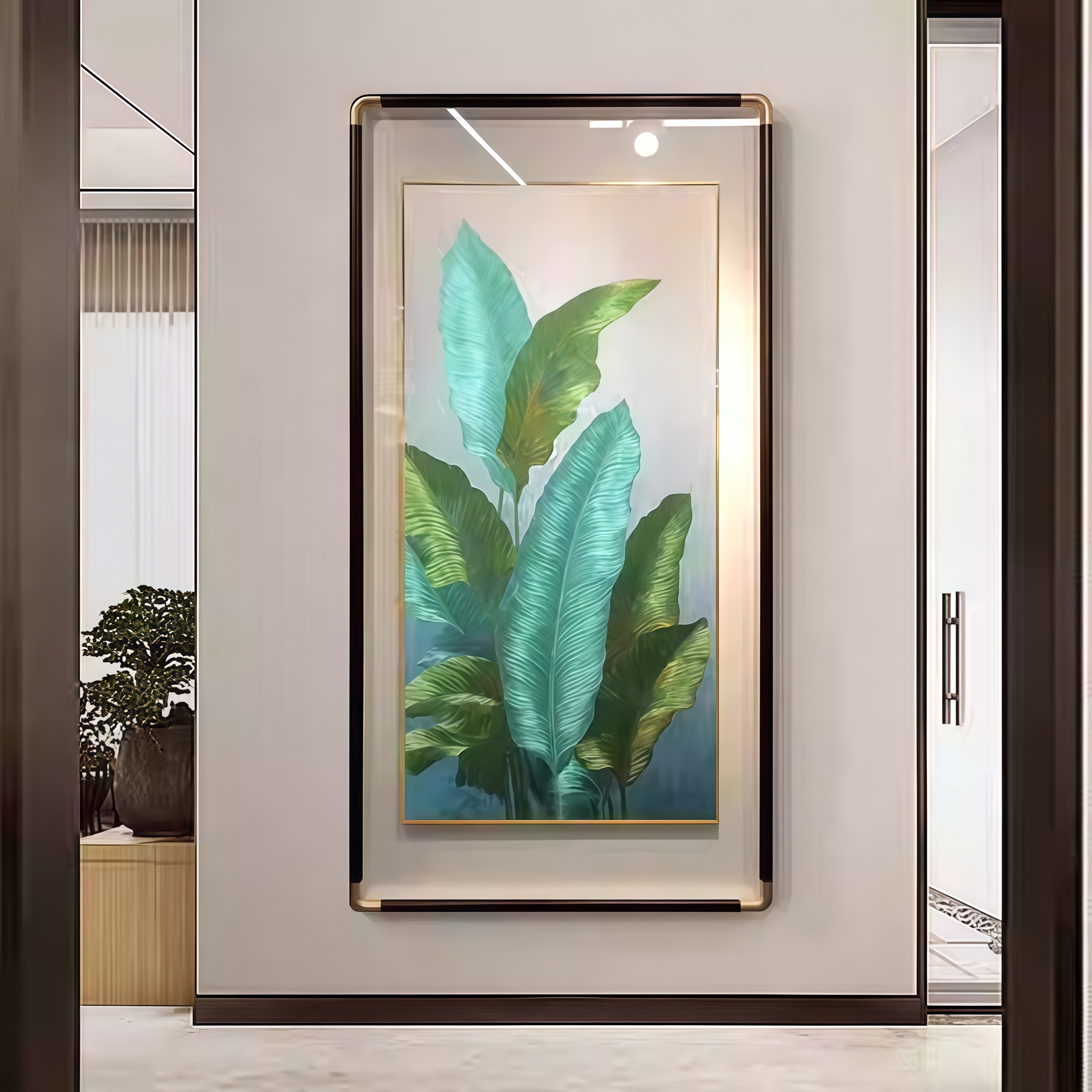 Embroidered living room background wall green plant hanging painting