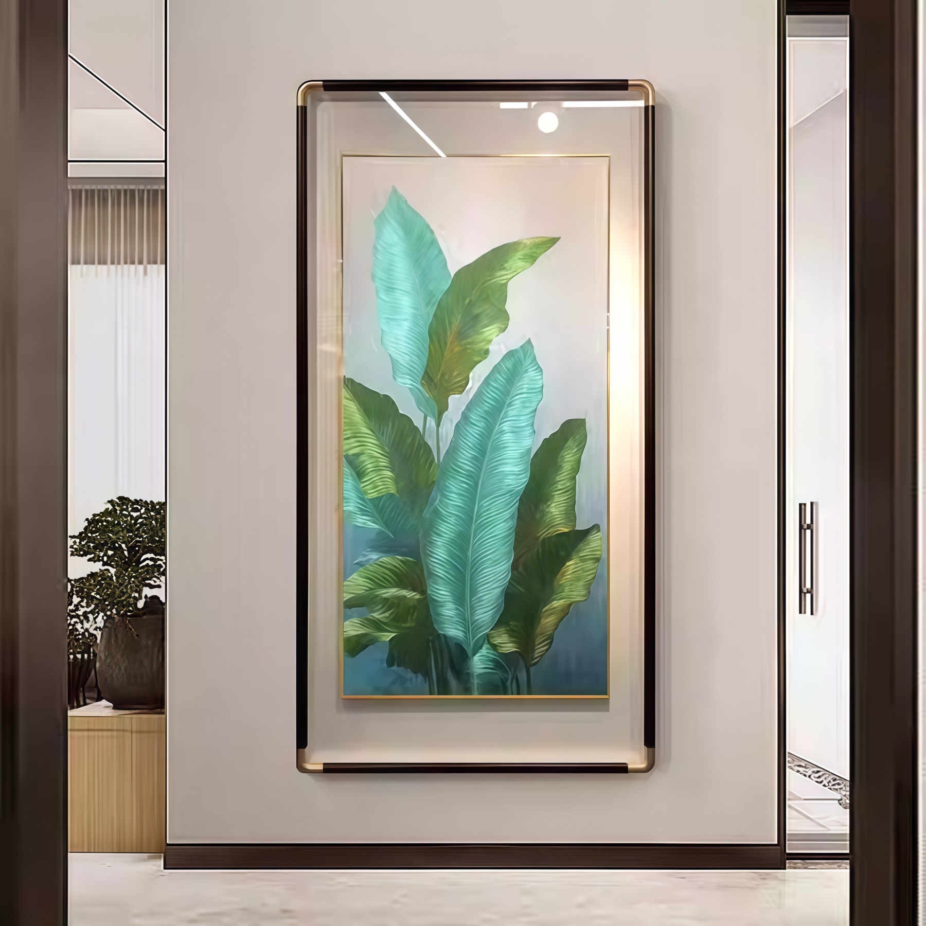 Embroidered living room background wall green plant hanging painting