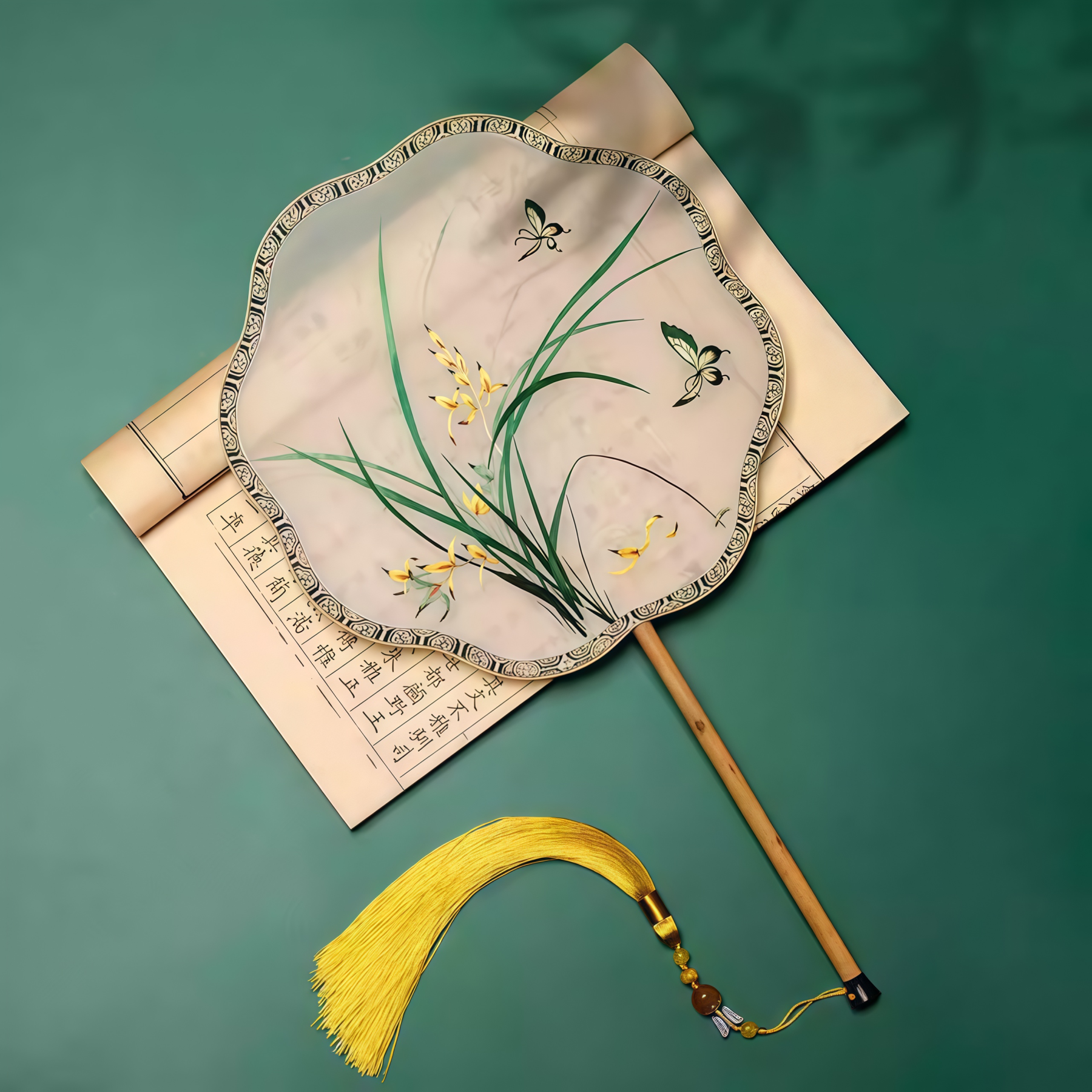 Suzhou Handmade Double-Sided Jade Green Round Fan