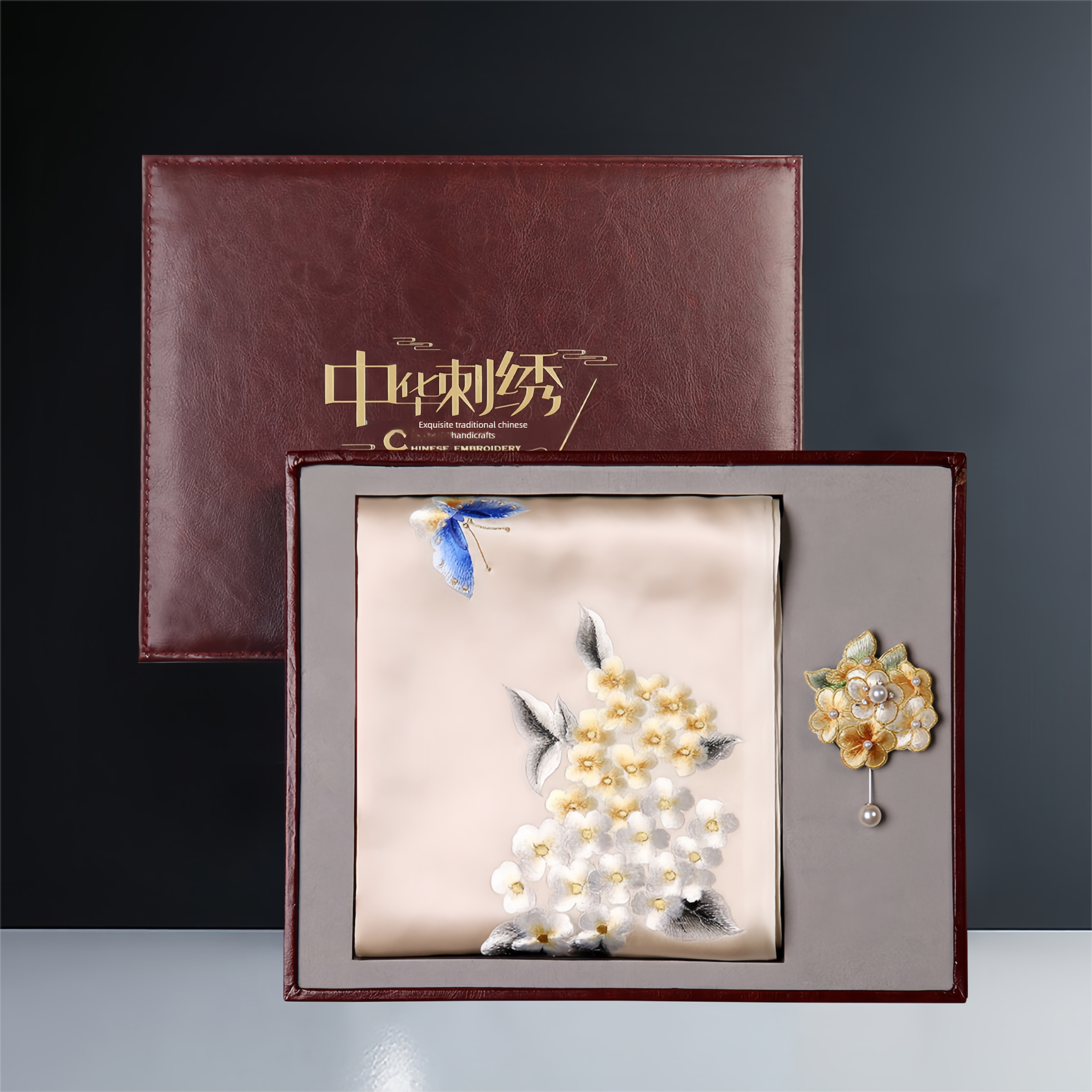 Hydrangea Suzhou Embroidery Silk Scarf