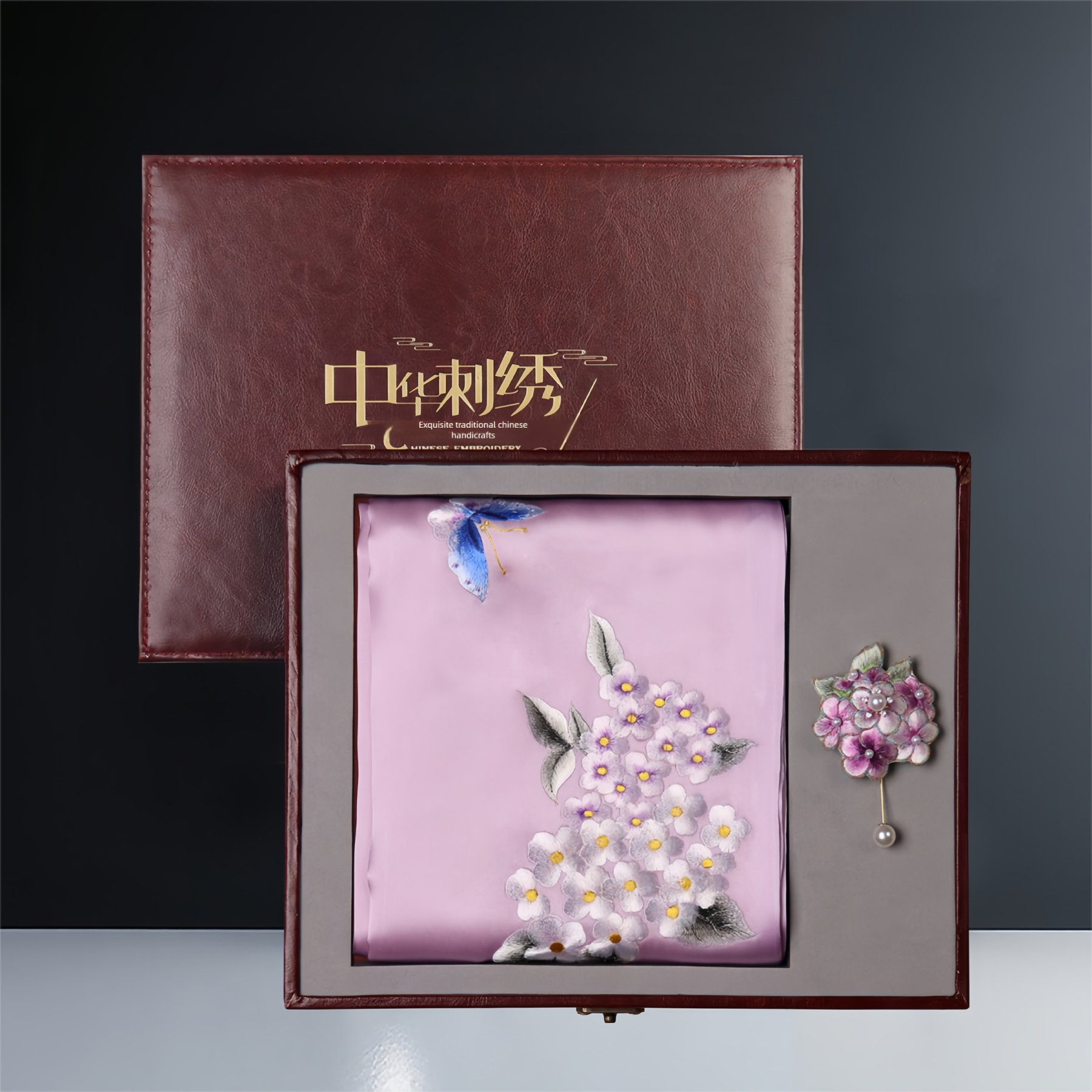 Hydrangea Suzhou Embroidery Silk Scarf