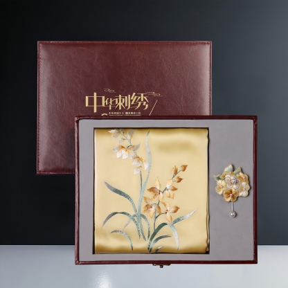 Clivia Miniata Suzhou Embroidery Silk Scarf