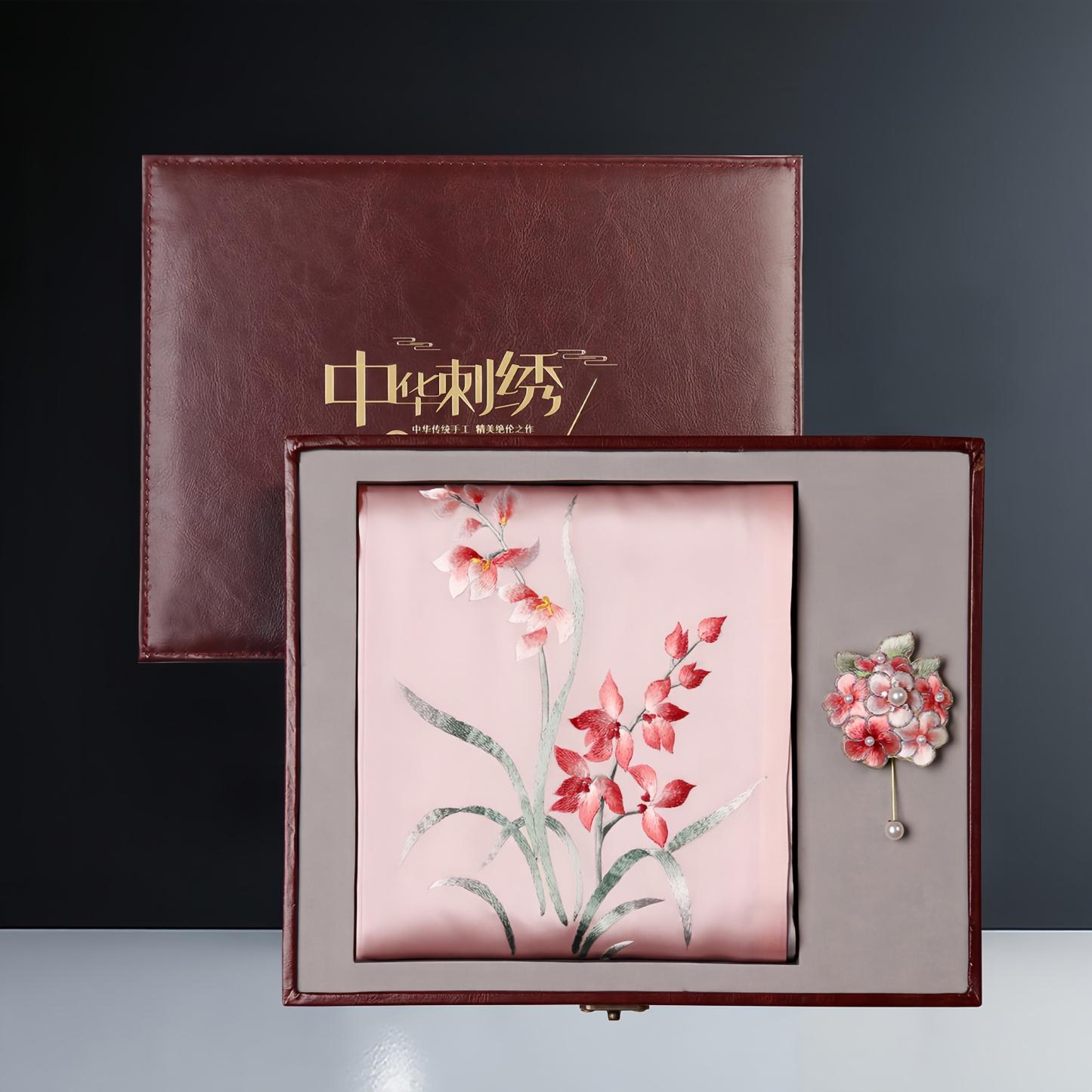 Clivia Miniata Suzhou Embroidery Silk Scarf