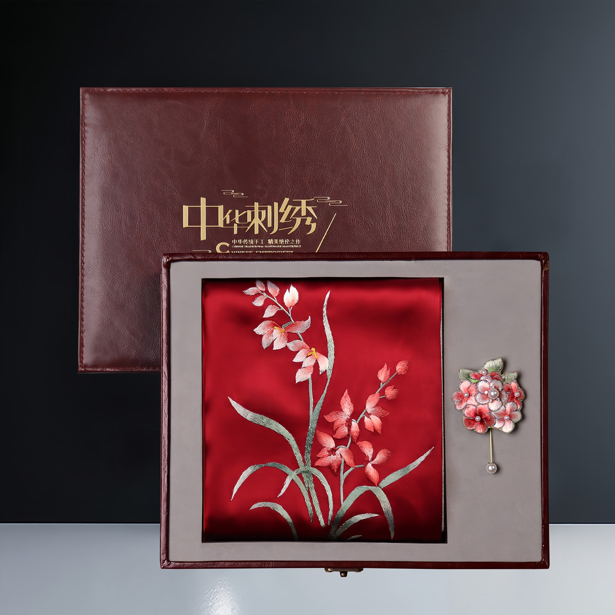 Clivia Miniata Suzhou Embroidery Silk Scarf