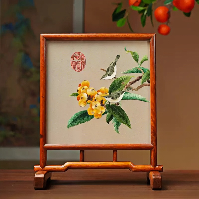 Suzhou Embroidery Double-Sided Embroidery Ornament Square Table Screen,Chinese Style Special Gift