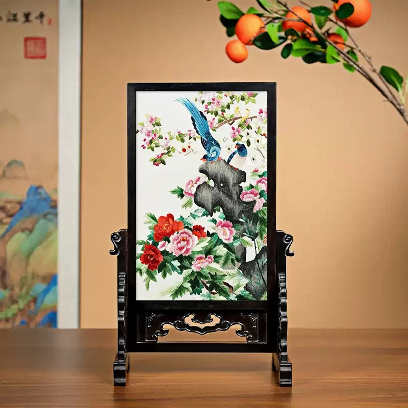  Embroidery Ornament Suzhou Embroidery Table Screen Chinese Style Screen Table Ornament,Solid Wood