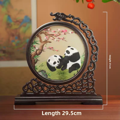 Solid Wood Handmade Suzhou Double-Sided Embroidery Table Screen Ornament