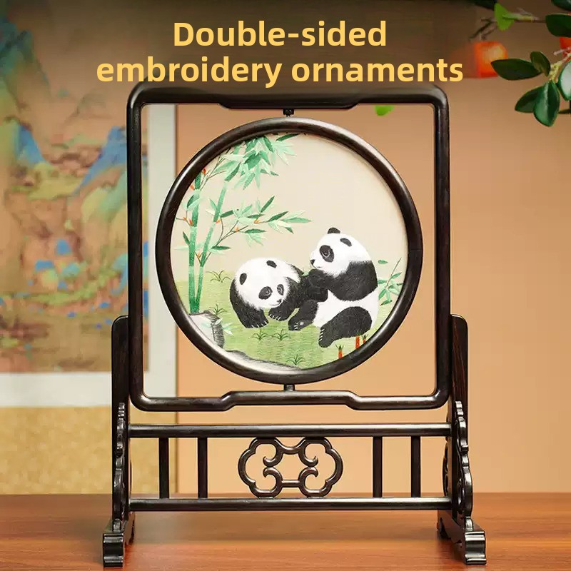 Suzhou Embroidery Ornament | Handmade Double-Sided Panda Embroidery, Chinese Style ICH Souvenir Gift