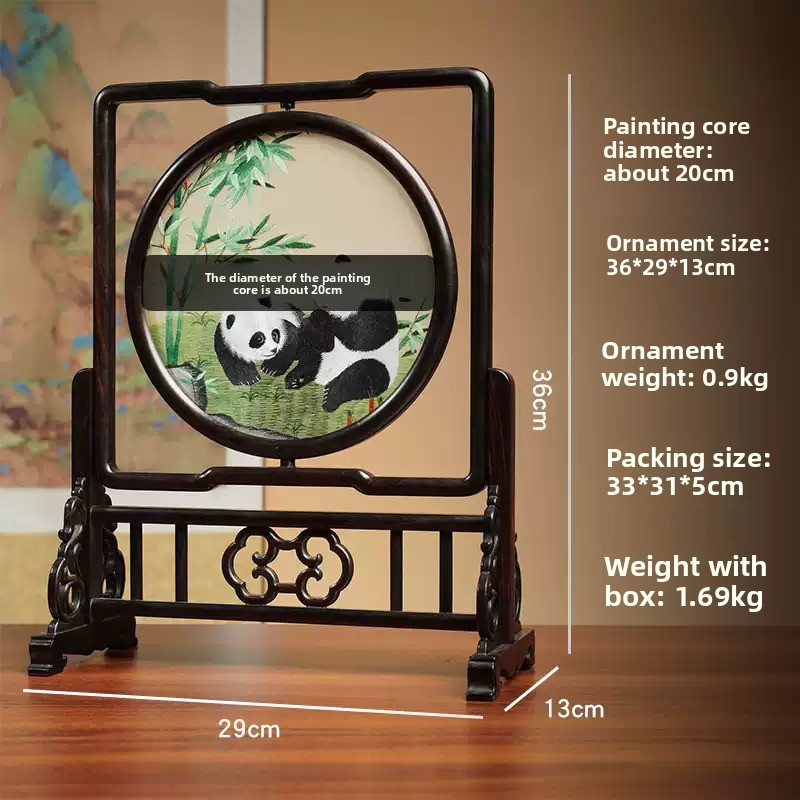 Suzhou Embroidery Ornament | Handmade Double-Sided Panda Embroidery, Chinese Style ICH Souvenir Gift