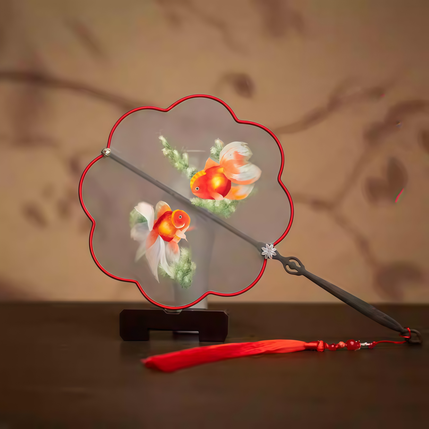 Su embroidery ancient style goldfish handmade round fan